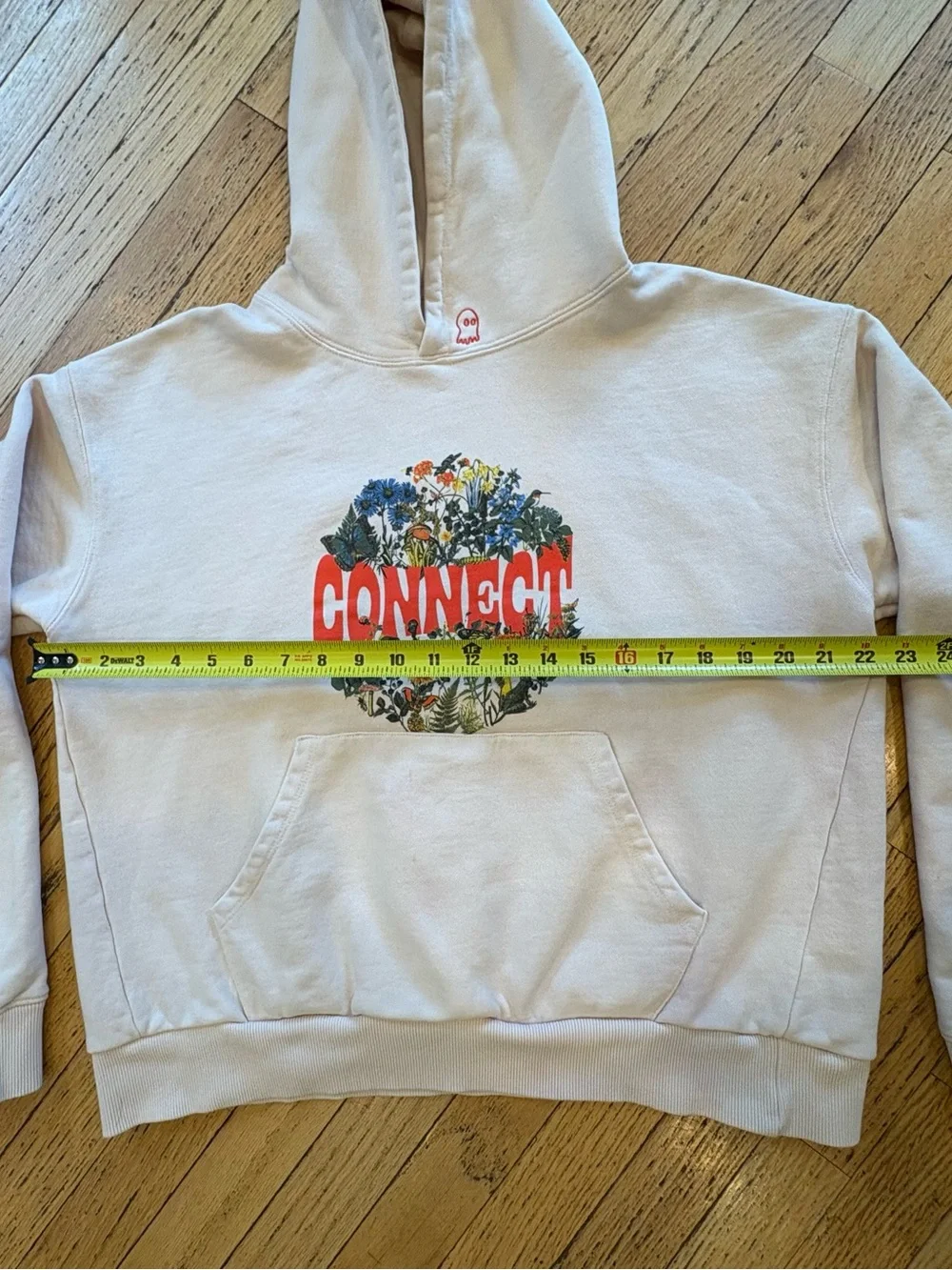 LONELY GHOST Cream Hoodie with Red Ghost Embroidery